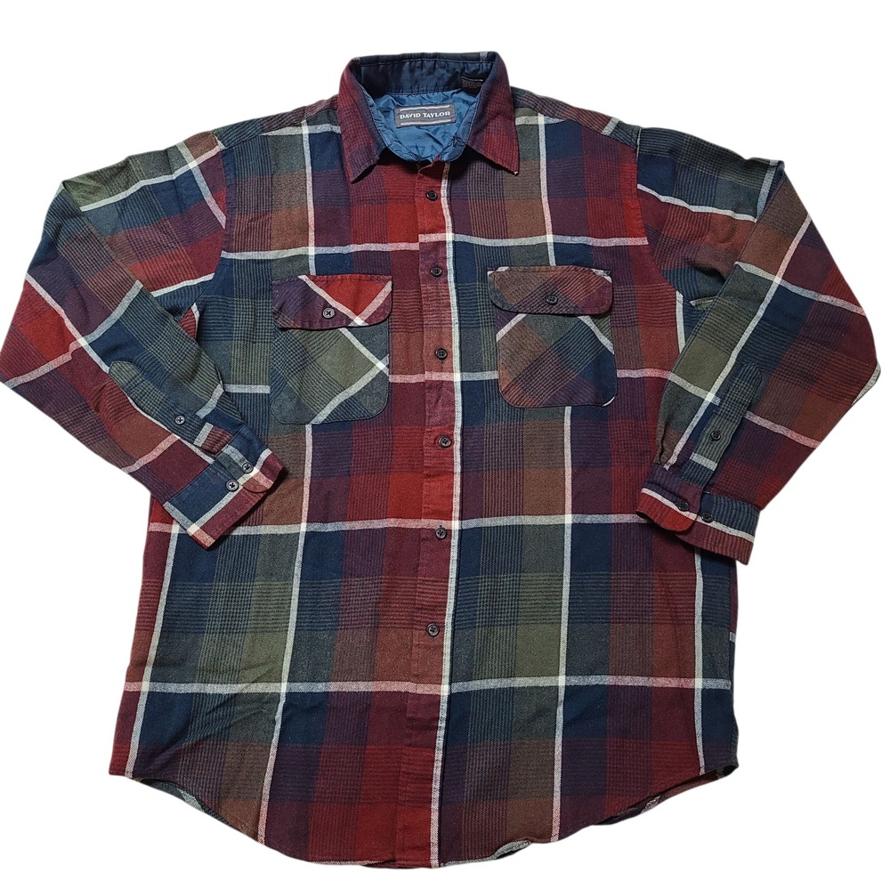 David Taylor Flannel Shirt Button Down Men's Medium Tall MT Plaid Acrylic